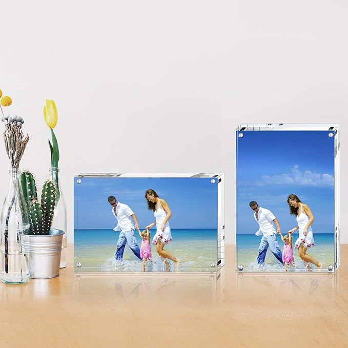 5x7 Acrylic Photo Frame, Magnetic Picture Frames, 10 + 10MM Thickness Stand in Desk Table, Clear (5 Pack)
