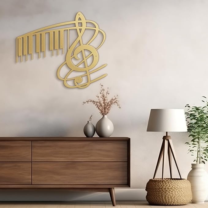 SIGNLEADER Metal Wall Art Music Note Decor - Treble Clef with Piano Key Modern Abstract Wall Sculpture Hanging Home Decoration for Living Room, Bedroom, Bathroom, Kitchen, Studio, Outdoor - 30" Gold