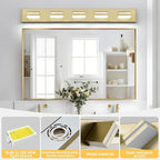 OKELI 5-Light Bathroom Vanity Light Gold Modern LED Vanity Light Over Mirror Dimmable Mirror Front Lamp with 350° Adjustable Lamp Head ETL Listed 32W 6000K Cold White