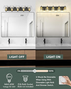 Bathroom Light Fixtures, 5-Light Black and Gold Bathroom Vanity Light, 32 Inch Modern Wall Sconces with Globe Clear Glass Shade, Vanity Lighting Fixtures Over Mirror, VL195-KG-5