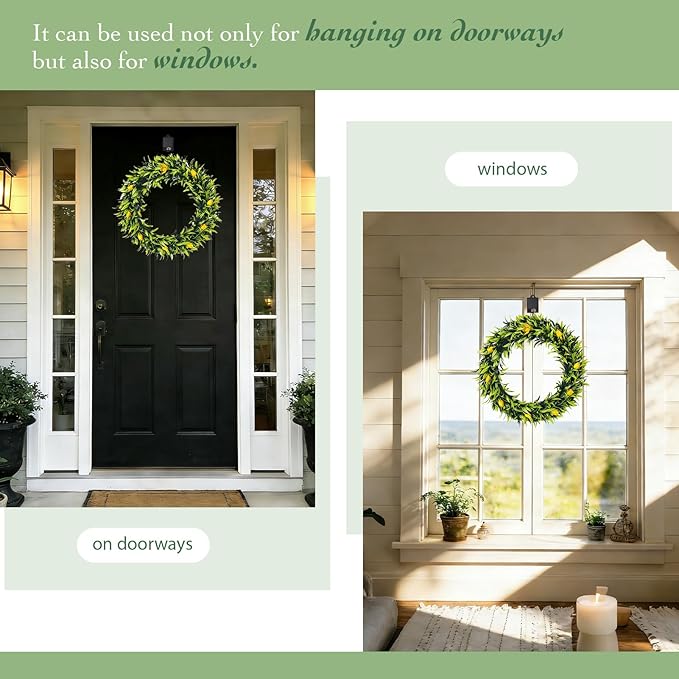 Solar Spring Wreath for Front Door 16inch Pre-lit 30LED Wreaths Spring Summer Decor for Outside Aftificial Yellow Tulips Wreaths Home Decorations Wreath for Wall Festival Decor