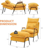 MCombo Accent Recliner Chair with Ottoman, Modern Linen Fabric Armchair, Upholstered Sofa Bed for Living Room Bedroom, Small Space 4055 (Yellow)