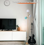 Fiqevs Contemporary 3 Head Gold Globe Floor Lamp with 3 Multicolored Sphere Shades and Bulbs Included, Standing Tree Lamp for Kids Bedroom Playroom Living Room Office