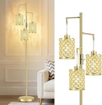 GyroVu Morden Gold Crystal Floor Lamps for Living Room, 3-Light Standing Tall Lamp with Elegant K9 Crystal Shade & Rotary Switch, Modern Corner Floor Lamp for, Bedroom, Home Office, Reading