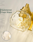 Bathroom Light Fixtures Over Mirror, 3-Light Brushed Gold Vanity Light with Clear Hammered Glass Globe Shade, Modern Sconces Wall Lighting Bedroom Hallway, VL200-BG-3