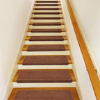 PURE ERA Bullnose Carpet Stair Treads Set Tape Free Non-Slip Indoor Stair Protectors Pet Friendly Rugs Covers Soft Skid Resistant Washable Reusable 9.5" x 30"(2 Pieces,Brown)