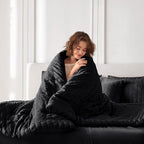 MUXHOMO 7 Pieces Full Comforter Set, Seersucker Bed in a Bag Full Size, All Season Luxury Bedding Set with Comforter, Flat Sheet, Fitted Sheet, Pillowcases & Shams, Black