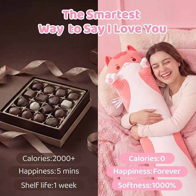 Mewaii Long Cat Plush 5 Sizes, 120% Extra Filling Giant Plushness Kids Body Pillow, Kawaii Cute Pink Cat Stuffed Animals Plushies, Big Long Body Pillow Cat Plush Gift for Girls 36”