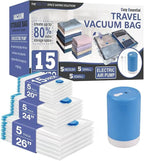 15 Pack Travel Vacuum Storage Bags with Rechargeable Wireless Electric Pump for Luggage, Suitcase, Carry-on Size Vacuum Seal Compression Space Saver Bags for Clothes and Clothing Travel