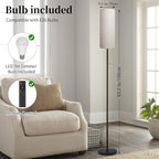 Floor Lamp for Living Room, Modern Standing Lamps with Lampshade, Minimalist Tall Lamp with Chain Switch for Living Room, LED Bulb Included (Beige Shade-RGB Bulb)