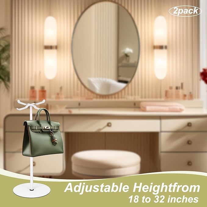 2pack Purse Display Stand,Tabletop Adjustable Hook Handbag Display Stand,X Shaped Metal Scarf Purse Display Stand,for Home or Store (white)