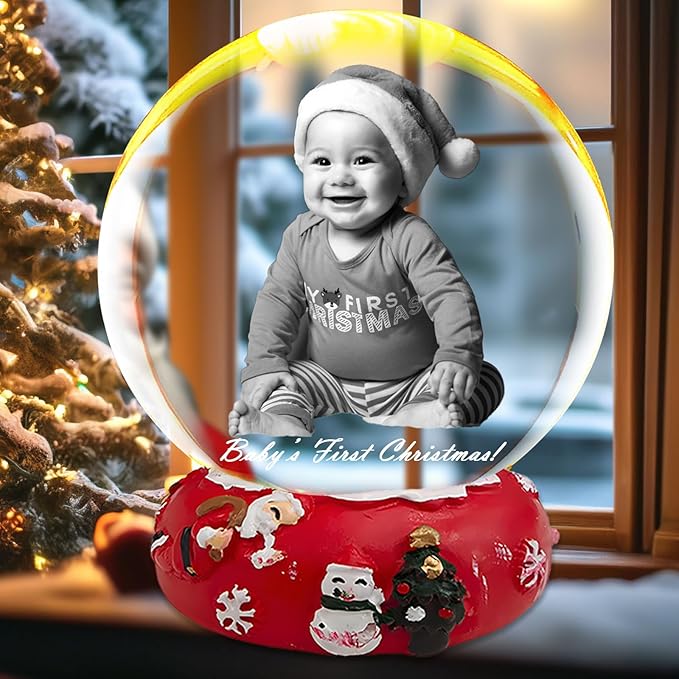 Custom Crystal Ball with Light Customized Photo Snow Globe with Engraving Text Baby' s First Christmas Personalized Christmas Ornaments Gifts for Family Couples Friends