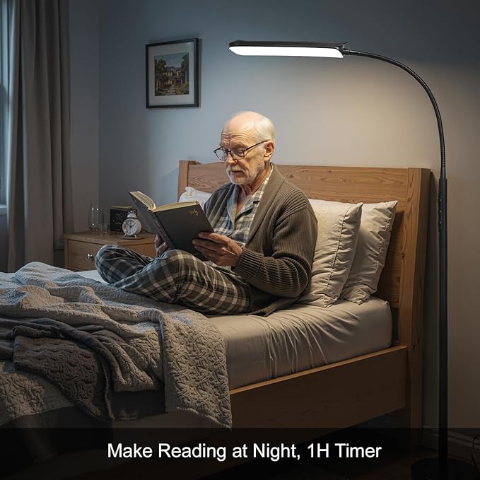 FRIDEKO HOME LED Floor Lamp with Remote, Dimmable Bright Reading Lamp for Crafts, Painting, Office & Bedroom, Adjustable Gooseneck Standing Light, 4 Color Temperatures, 1800LM, Touch Control, Black