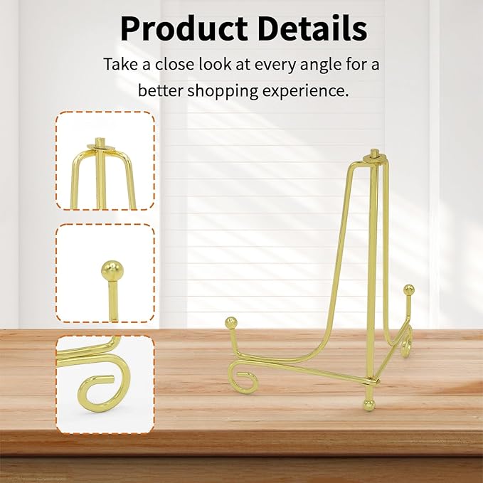 Iron Plate Stands for Display, Foldable Book Holder & Easel Stand for Sign, Versatile Poster Stand and Small Plate Stand for Home Decor, Art, Photo Frame, Card, Crystal Display (Gold, 4 6 8 inch (6Pcs))