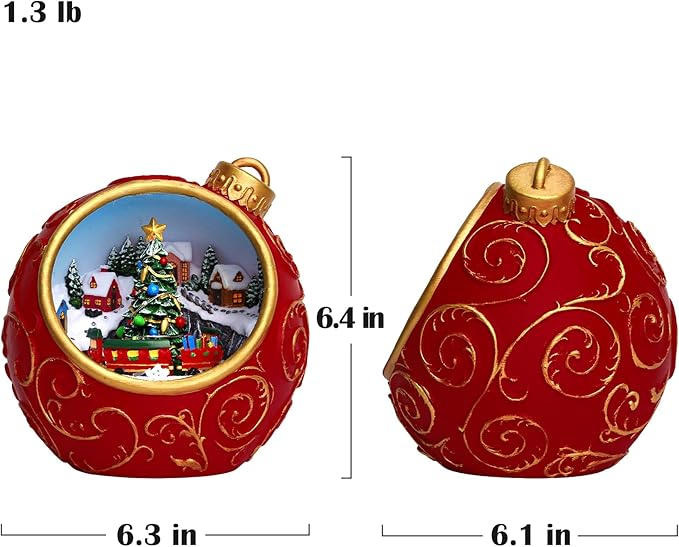 Christmas Village Scene Animated Rotating Train LED Lights Christmas Decorations Music with Volume Adjustment USB/Battery Timer Collectible Buildings Figurines Globe Gifts
