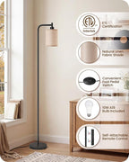 Dimmable Floor Lamp for Living Room with Remote and Foot Switch, Modern Standing, Corner Lamp,10W Bulb 3 Color Temperatures, for Bedroom, Office, Corner, ETL Listed, Black and Beige E19LD05