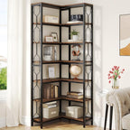 Tribesigns Corner Shelf, 7-Tier Industrial Corner Bookshelf, Wood and Metal Etagere Bookcase, Freestanding Display Shelf for Living Room, Kitchen, Home Office, Rustic Brown | Corner Bookshelf, Etagere Bookcase, Display Shelf, Living Room, Kitchen, Home...