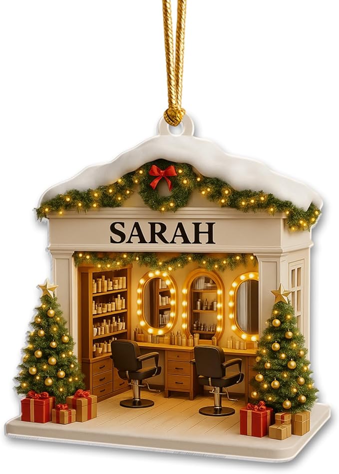 Personalized Hair Salon Christmas Ornament 2025, Flat Acrylic 2D Printed Ornament, Custom Hair Stylist Ornament, for Hairdresser, Christmas Tree Decoration