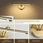 Picture Light Dimmable Hard Wired 15.75 Inch Adjustable Swing Arm Brass Wall Lights for Pictures Led Display Light for Artwork 7W Warm White