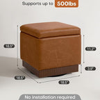 Swivel Storage Ottoman with Hidden Compartment, Square Faux Leather Footstool, Solid Acacia Wood Frame, 500 lbs Capacity, No Assembly Required, for Living Room & Bedroom