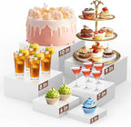 6Pcs White Buffet Risers Set (Size 5",6",7",8",9",10"),Food Risers for Buffet Table Display Stand Shelf for Party Catering Dessert Collectibles Acrylic Cube Boxes Display with Hollow Bottoms