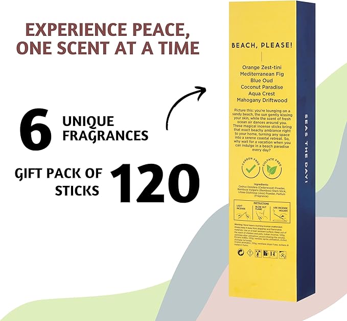 Folkulture Incense Sticks (120 Sticks) | Set of 6 Premium Summer Incense Stick for Mediation, Aromatherapy,Gifts| No Charcoal, Organic, Non Toxic, 45 Mins, Long Burning Summer Scents Insence-Sticks