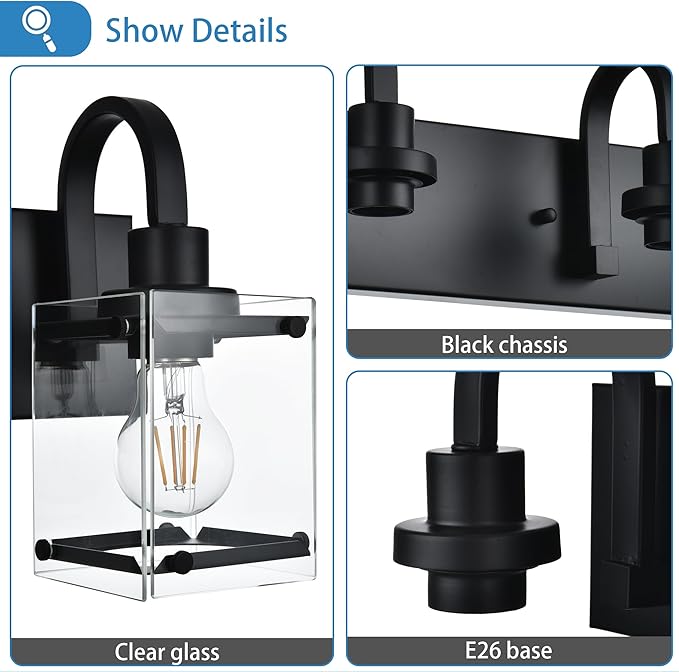 5 Light Vanity Light Bathroom Lighting Fixtures,Black Cage Vintage Wall Sconces Lighting,40.2 Inch Bath Wall Mounted Lights with Clear Glass Shade Bathroom Vanity Light for Living Room