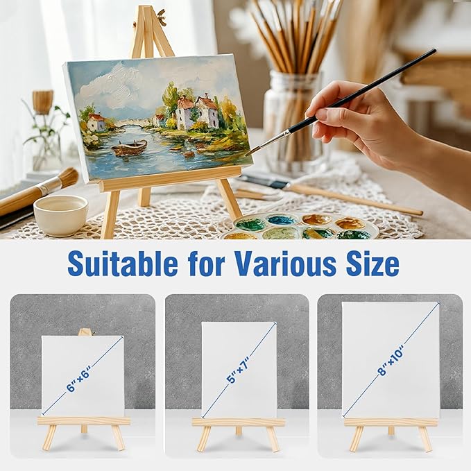 Falling in Art 36 Pack Mini Wooden Display Easels, 10 Inch Tripod Painting Easel Stand, Portable Art Canvas Holder for Photos, Prints and Signs