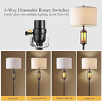 65'' Farmhouse Floor Lamp for Living Room Bedroom with 2 Light Sources, Rustic Vintage Tall Standing Lamp with Amber Nightlight for Home Office Corner, Bulbs Included