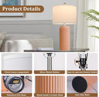 23.5’’ Orange Table Lamps for Bedroom Set of 2, Modern Ceramic Nightstand Lamps for Living Room, Retro Lamps with White Shade Set for Home Office End Table, Farmhouse Bedside Lamps for End Table Dorm