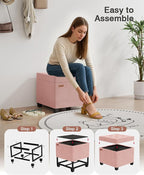 17.7 inches Velvet turfed Ottomans Cube with Legs, Metal-Framed Square Storage Ottoman Foot Rest Stool Holds 770 LB for Dorm Living Room Bedroom Pink UASND64P