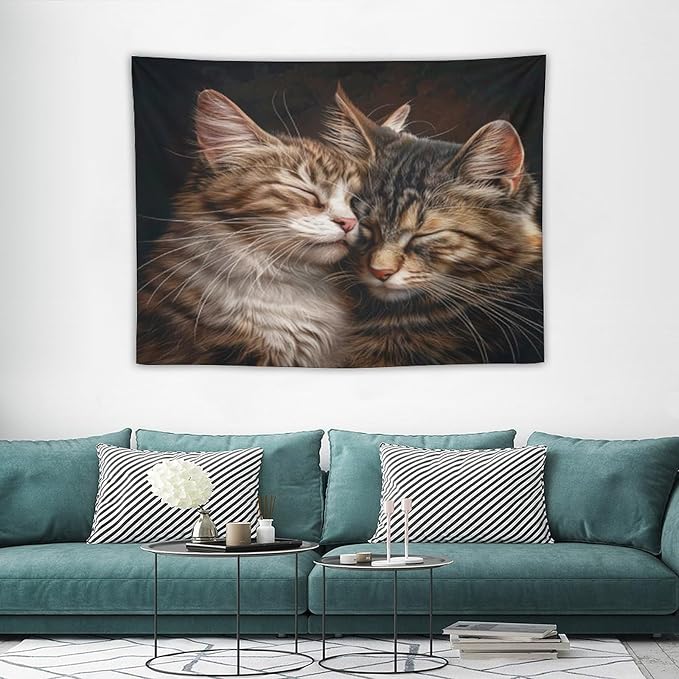 VUMIVI Cat Tapestry Adorable Animals Two Kittens Snuggling Together Vintage Print Realistic Design Tapestry Wall Hanging for Living Room Bedroom Dorm Classroom Aesthetic Decor W40xL30in