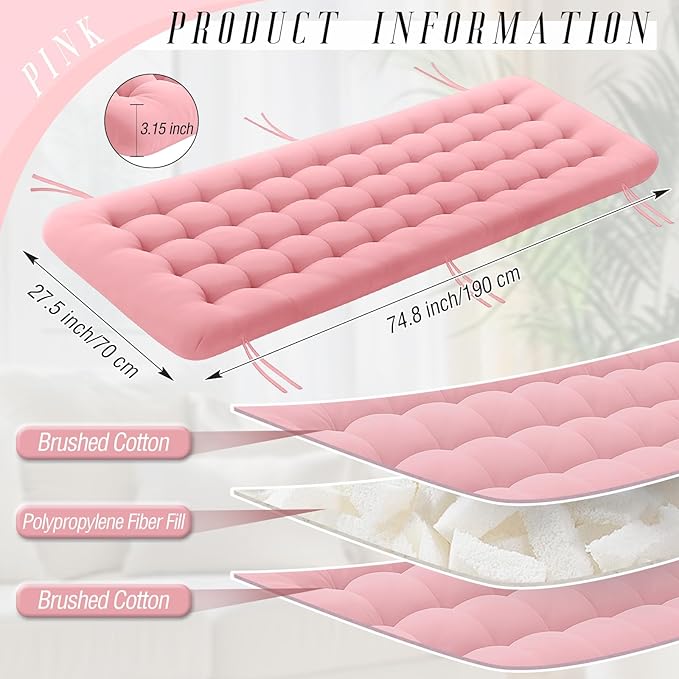 Long Floor Cushion Large Floor Cushion with Brushed Cotton Jumbo Lounger Pillow for Outdoor Indoor Bay Window Meditation Yoga Reading Sleeping(Pink)