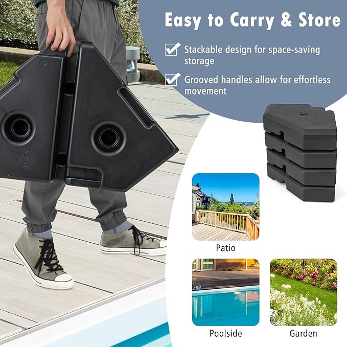 Giantex 350 lbs Offset Patio Umbrella Base, 4PCS Octagonal Umbrella Base Weight Water Sand Filled for Cantilever Umbrella, Easy-Filling Spouts, Outdoor Market Umbrella Base Stand
