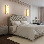 14.17in Alabaster Wall Sconces, Natural Marble Wall Light, Modern LED Alabaster Sconces for Living Room Indoor Wall Lamps for Dining Room Stairs Bedroom,Brushed Gold