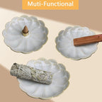 Ceramic Incense Holder Bowl with Brass Burner for Incense Sticks, 5.51 Inch Handmade Incense Burner Ash Catcher for Coil, Sage Cones, Palo Santo, Smudge Bowl for Yoga Meditation Room Décor (White)