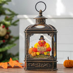 Fall Snow Globe Lantern -Thanksgiving Turkey with Pumpkins Spinning Water Lantern with Swirling Glitter Fall Decorations for Home, Thanksgiving, Autumn Harvest Fall Decor