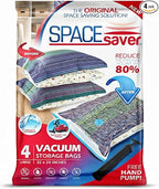 Spacesaver 4 Pack Large Vacuum Storage Bags for Comforters, Blankets & Clothes – Vacuum Sealed Compression Bags with Hand Pump – Space Saver Storage Bags for Bedding, Moving, Travel & Organization