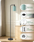 Dimmable Floor Lamp for Living Room with Remote and Foot Switch, Modern Standing, Corner Lamp,10W Bulb 3 Color Temperatures, for Bedroom, Office, Corner, ETL Listed, Black and Green J19LD05