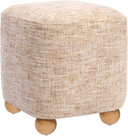 Cube Pouf Ottoman with Wooden Leg,Chenille Fabric Vanity Stool-Upholstered Floor Chair,Square Footstool Pouf with Acacia Wood Frame(500Lbs),Small Coffee Table Ottoman for Living Room