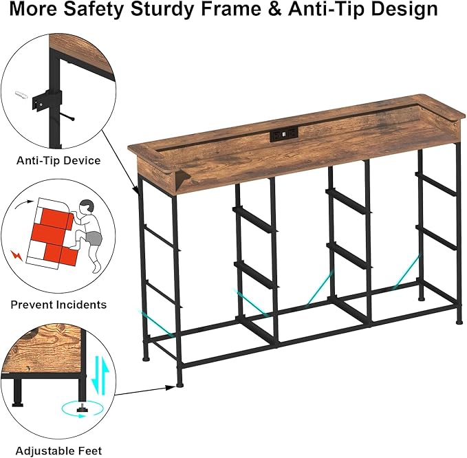 EXOTICA Industrial Dresser for Bedroom with Charging Station and LED Light Fabric Storage Dresser with 9 Fabric Drawers Chest of Drawers for Closet Hallway Sturdy Steel Frame Wooden Top