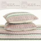 Exclusivo Mezcla Reversible Boho Quilts Queen Size, Pink Bedspreads Lightweight Coverlet All Season Bohemian Quilt Bedding Set with Printed Striped Floral Pattern (1 Quilt, 2 Pillow Shams)
