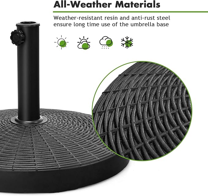 Giantex 49 lbs Patio Umbrella Stand, 20.5 Inch Round Umbrella Base for 1.5'' or 1.9'' Diameter Pole, Outdoor Umbrella Holder for Poolside, Backyard, Garden, Market, Imitated Rattan Style, Black