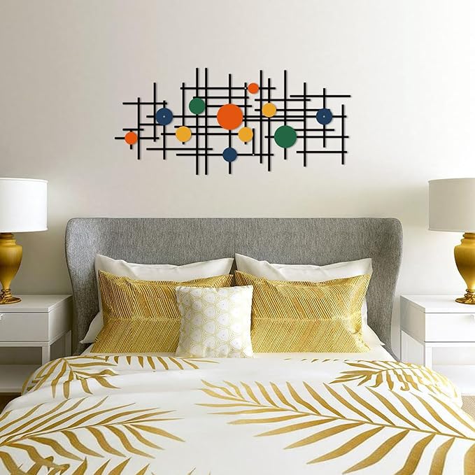 ruelen Set of 2 Minimalist Geometric Wall Decor - Modern Metal Wall Art for Living Room, Bedroom & Office – Abstract 3D Design in Bright Colorful Style