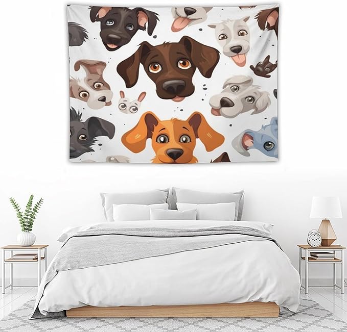 VUMIVI Cartoon Dog Head Tapestry Adorable Pets Humorous Style Abstract Art Illustration Tapestry Wall Hanging for Living Room Bedroom Dorm Classroom Aesthetic Decor W40xL30in