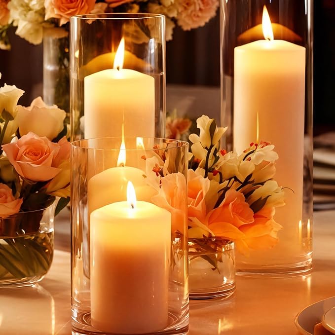 24 Pcs Ivory White Pillar Candles Bulk,2x3 2x6 2x8 Inch-8 Each Size,Large Christmas Pillar Candles Set of 3,Unscented Dripless Smokeless Hurricane Candles for Wedding Engagement Party Ceremony