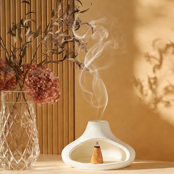 Palo Santo Holder, Incense Holder for Sage, Wood Sticks, Cones, Incense Burner Ceramic Mini Chimney for Meditation Yoga, Ash Catcher Room Home Decor(White)