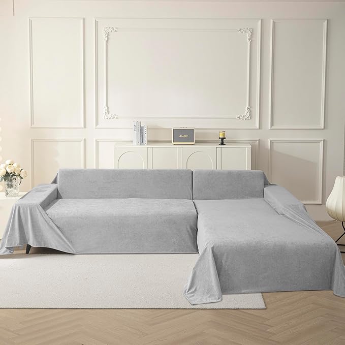 MYSKY HOME Couch Cover Sofa Covers for 3 Cushion Couch, Dog Couch Covers Protector for Sectional Sofa, Non Slip Soft Sofa Slipcover Modern Furniture Protector for Pet, 91" x 134", Light Grey