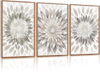 CHDITB Modern Floral Burst Framed Canvas Wall Art Set, Nature Flower Petal Wall Decor, Neutral Beige And Gray Botanical Painting, Contemporary Art Prints For Living Room Bedroom Office-16 x24 x3