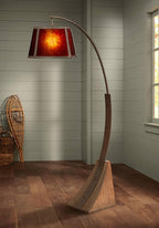 Franklin Iron Works Oak River Rustic Farmhouse Mission Arc Floor Lamp Standing 66 1/2" Tall Dark Rust Natural Wood Amber Mica Drum Shade for Living Room Reading Bedroom Office House Home Decor